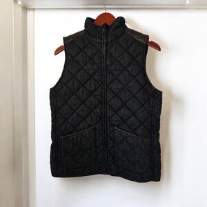 VINTAGE Lauren by Ralph Lauren Black Quilted Denim Jacket | Leather Trim